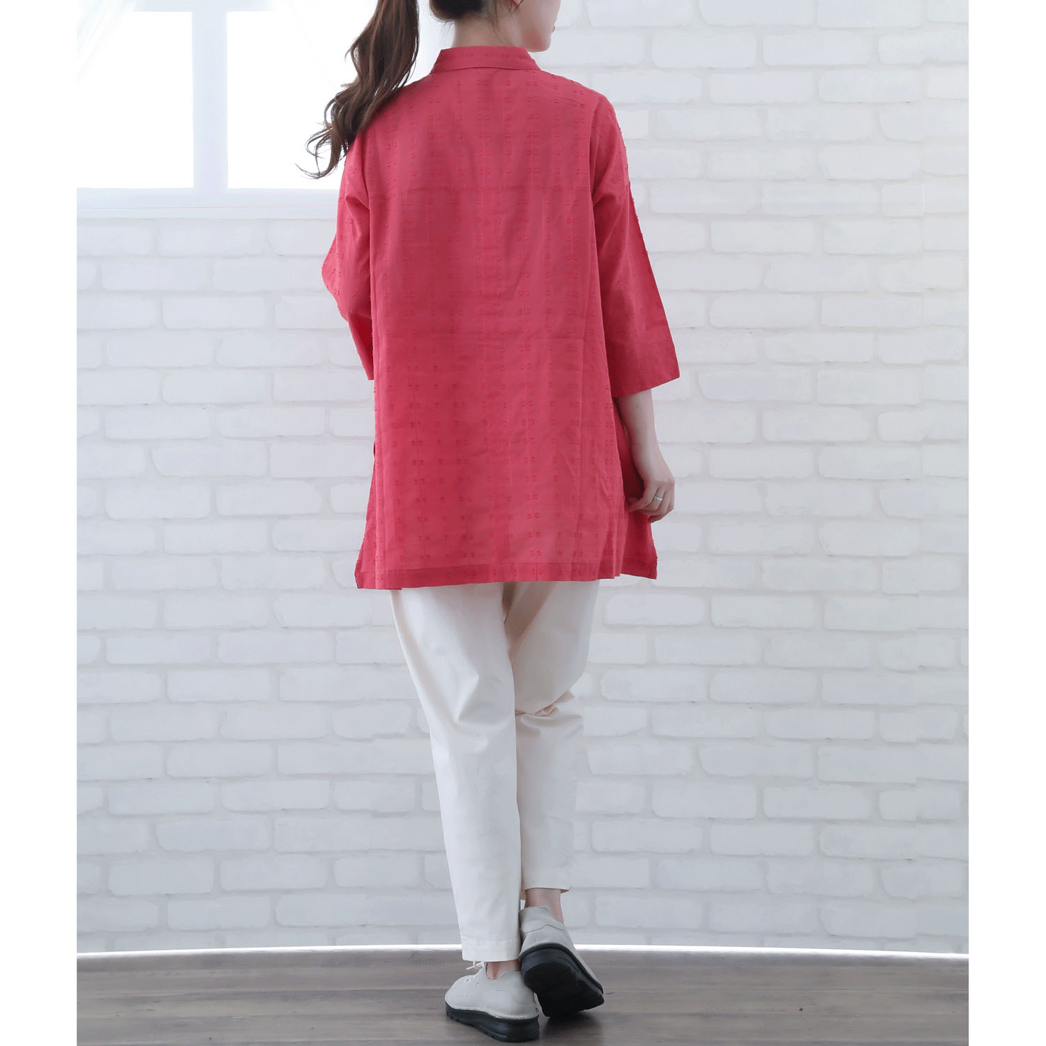 インディゴ ドビー織チュニックブラウス - 画像5