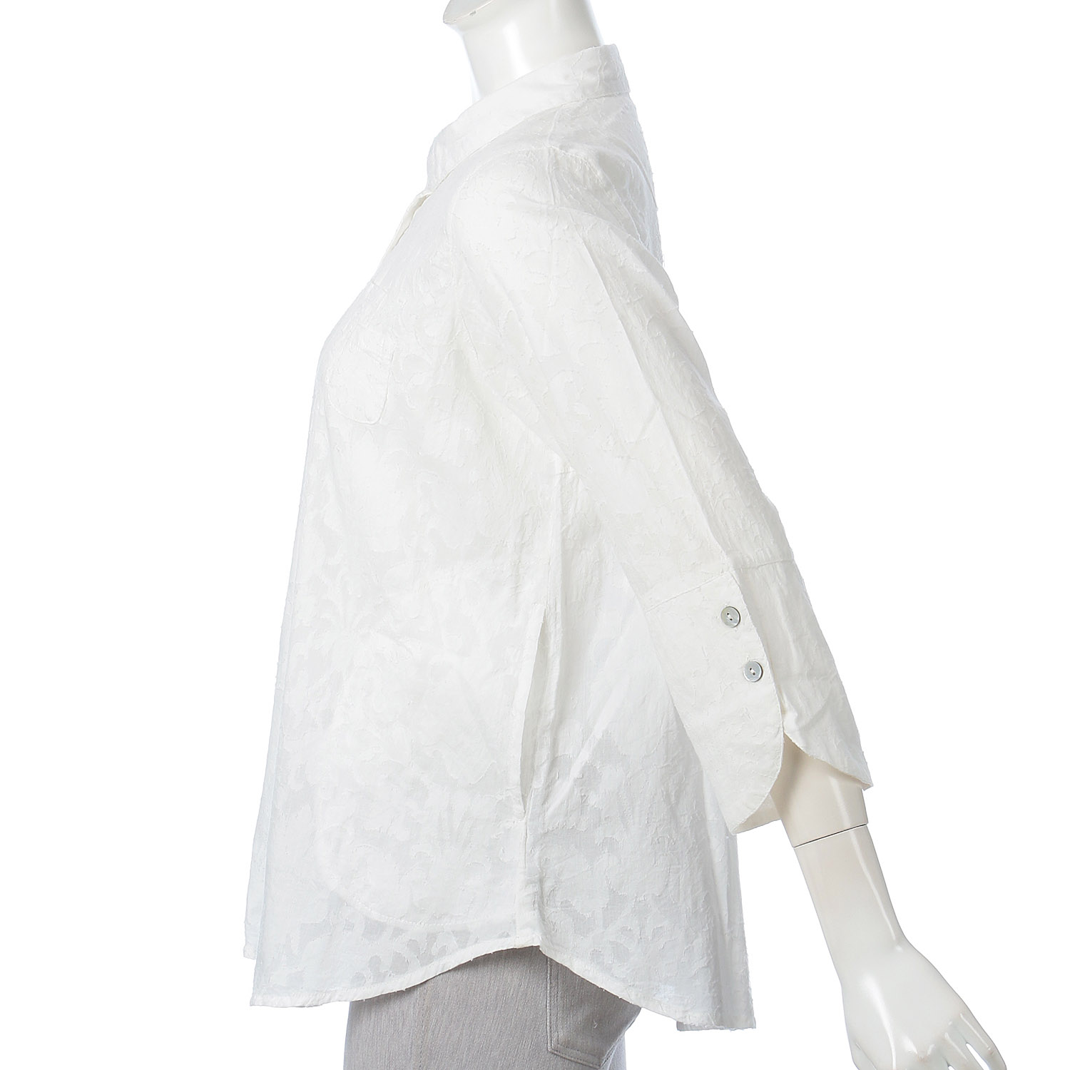 インディゴ 透かしジャガードデザインブラウス - 画像2