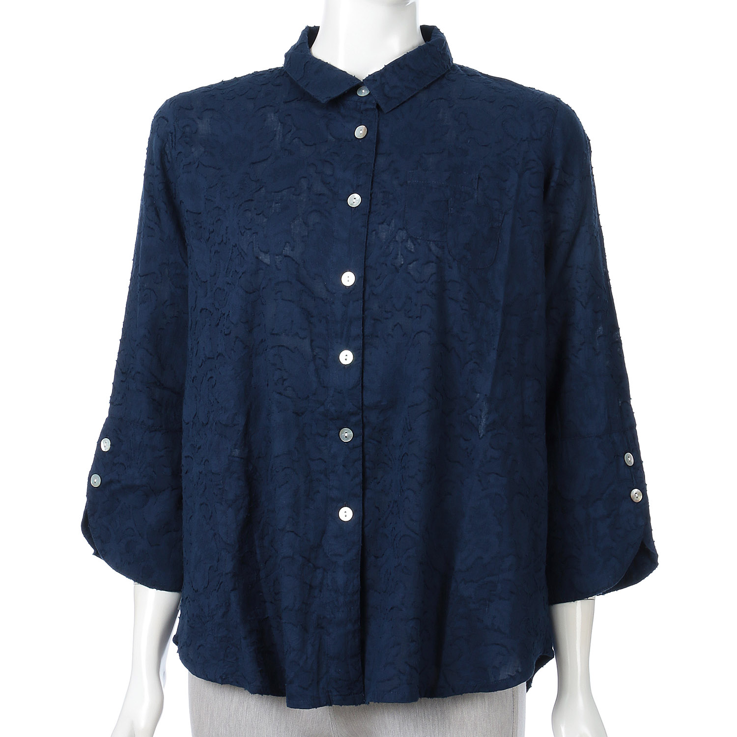 インディゴ 透かしジャガードデザインブラウス - 画像6