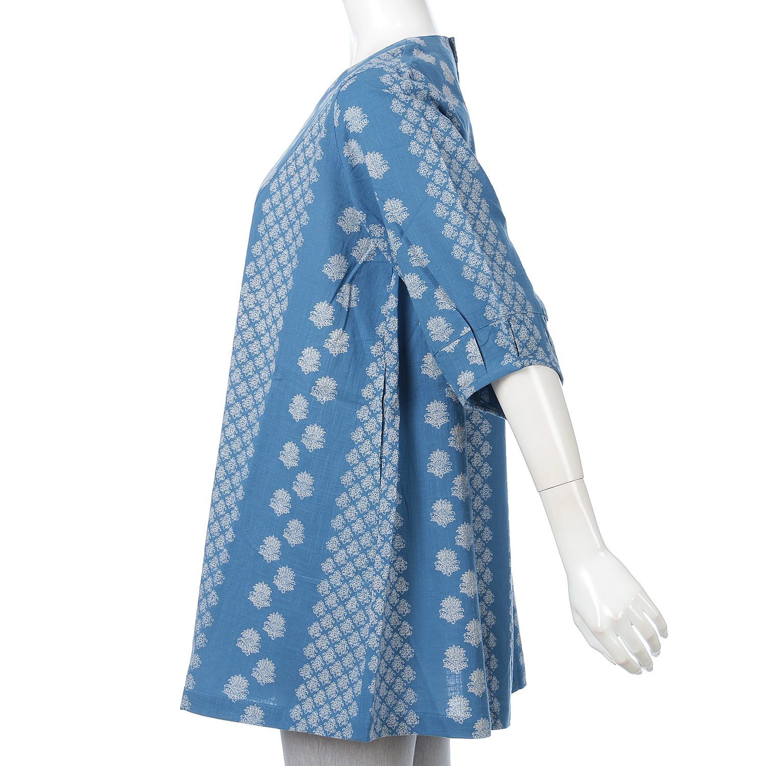 インディゴ モノトーン小花柄プリントチュニック - 画像9