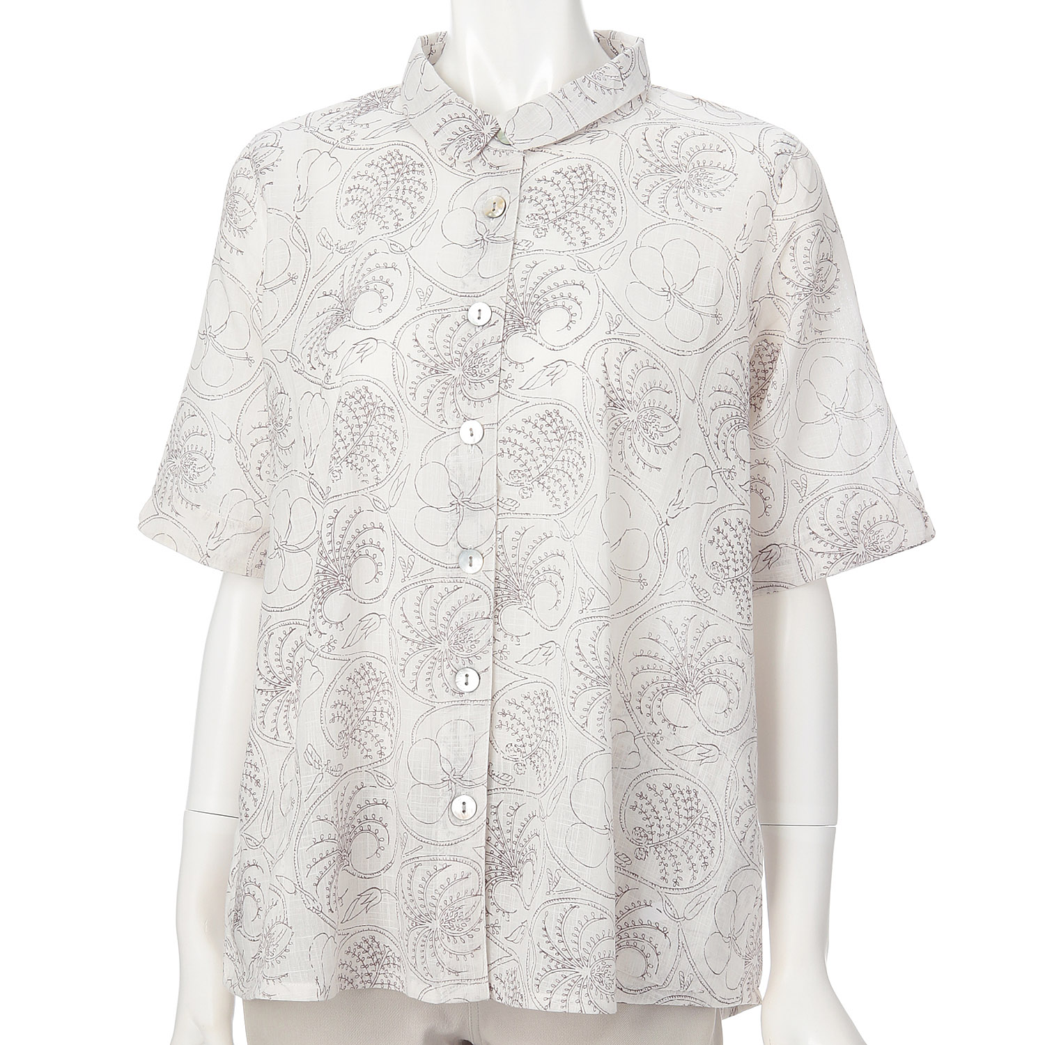 インディゴ フラワープリント五分袖ブラウス - 画像2