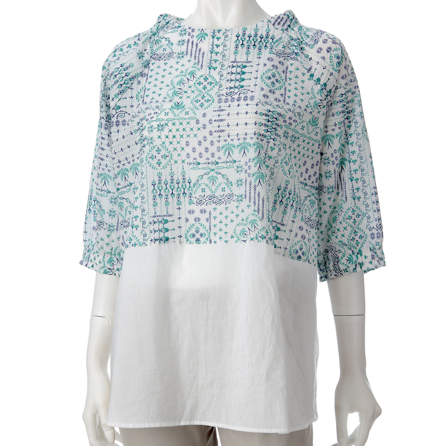 アトリエ雅 プリント無地切替ブラウス - 画像2