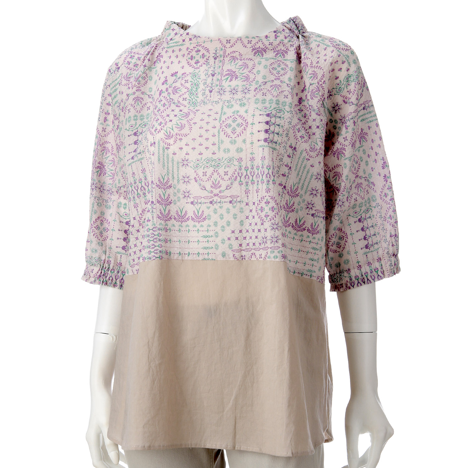 アトリエ雅 プリント無地切替ブラウス