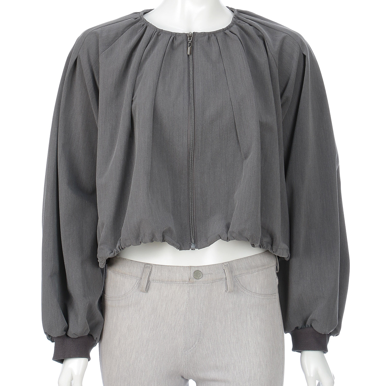 ノーカラーギャザージャケット