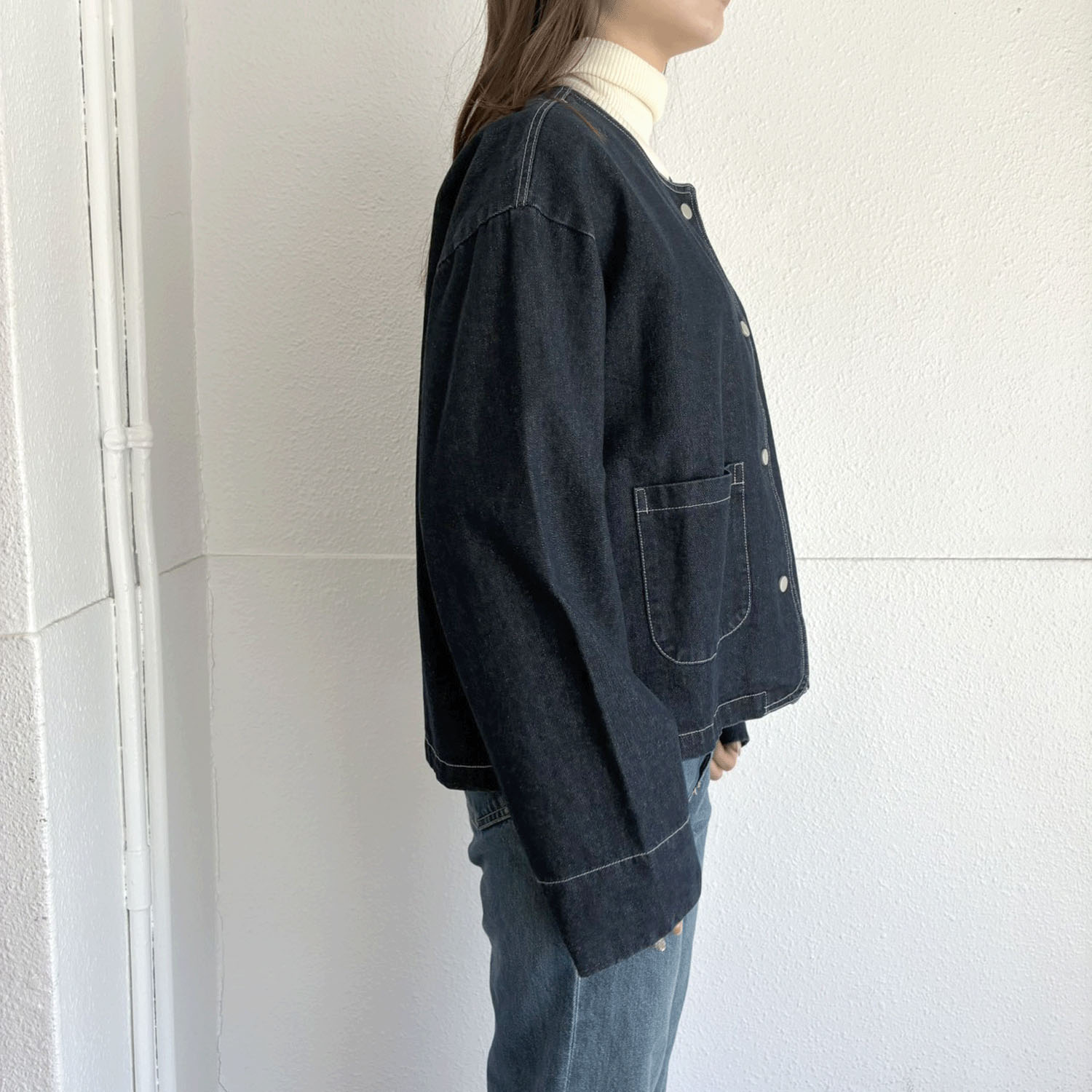 【Makito】ノーカラーデニムジャケット - 画像3