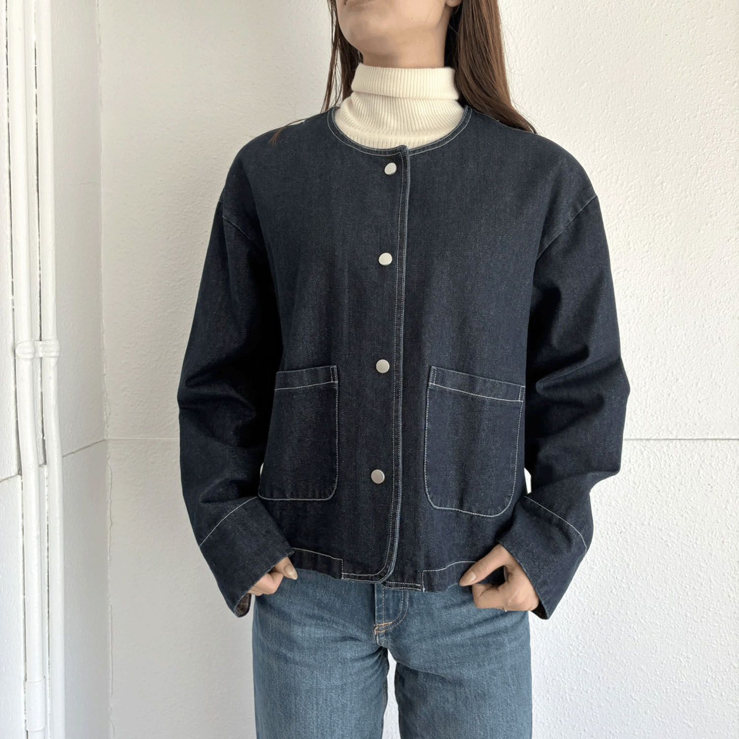 【Makito】ノーカラーデニムジャケット - 画像7