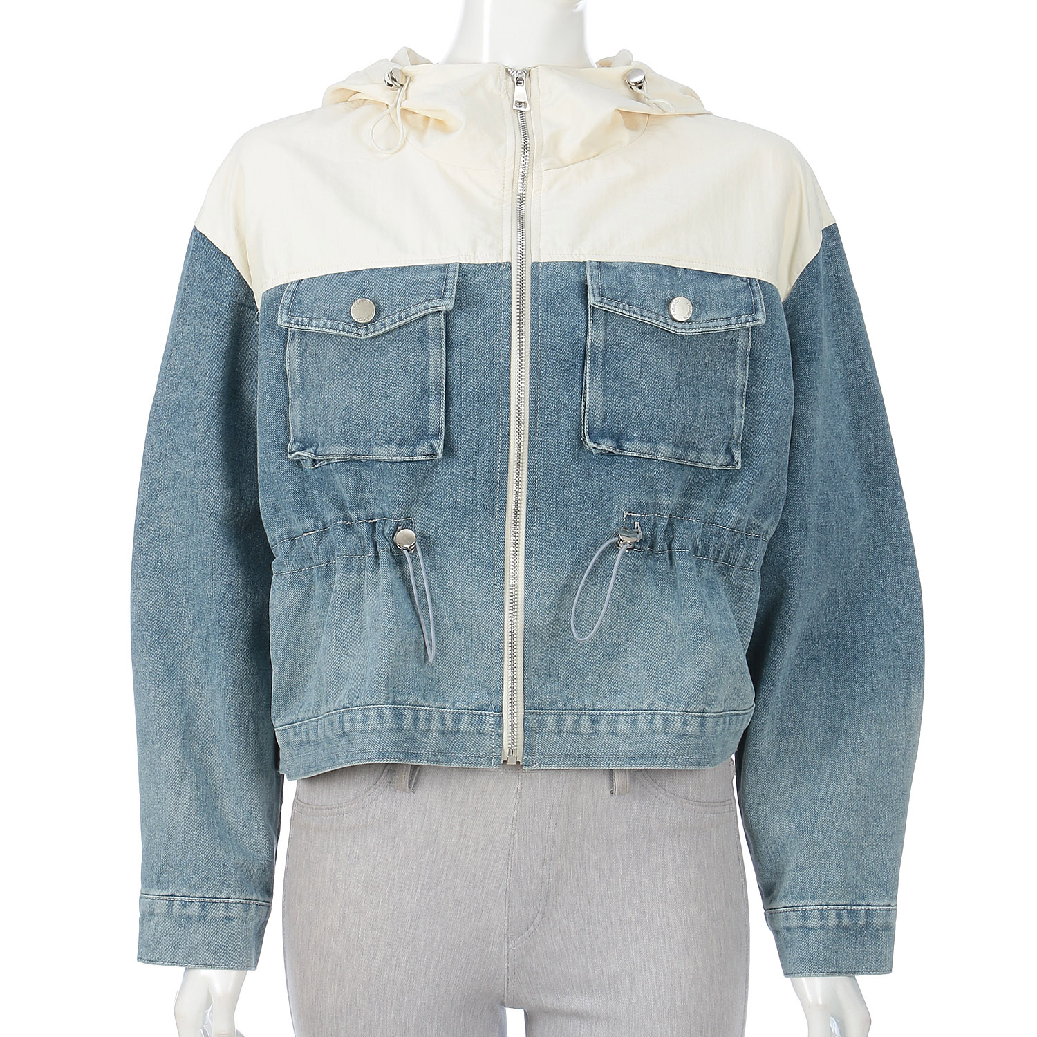 異素材切替デニムブルゾン - 画像3