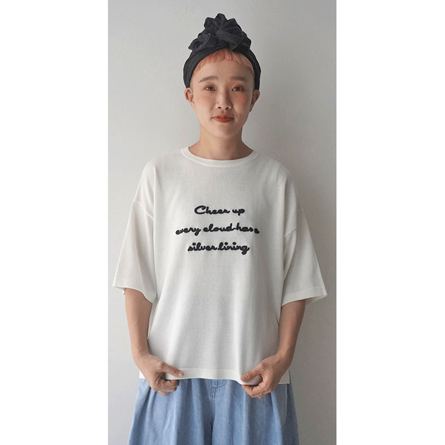 【Insta Live】mao made ロゴチェーン刺繍5分袖ニットTEE - 画像4