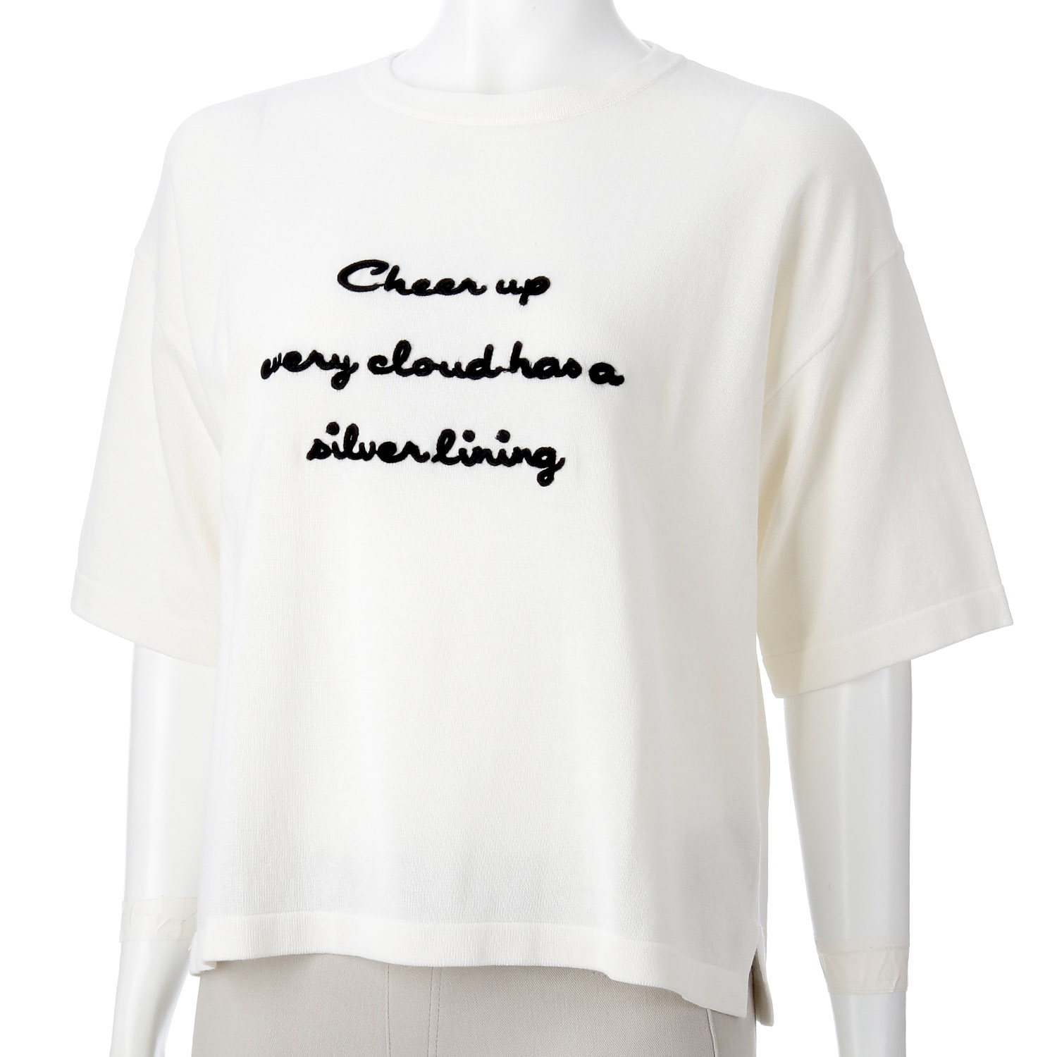 【Insta Live】mao made ロゴチェーン刺繍5分袖ニットTEE - 画像5