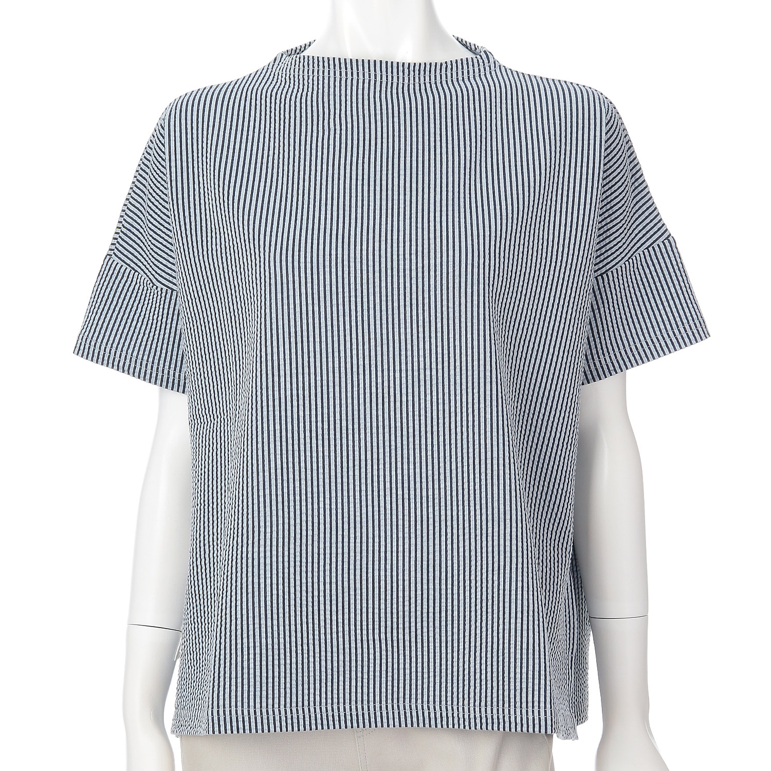 homeworking ストライプサッカーニット ボトルネックプルオーバー - 画像2