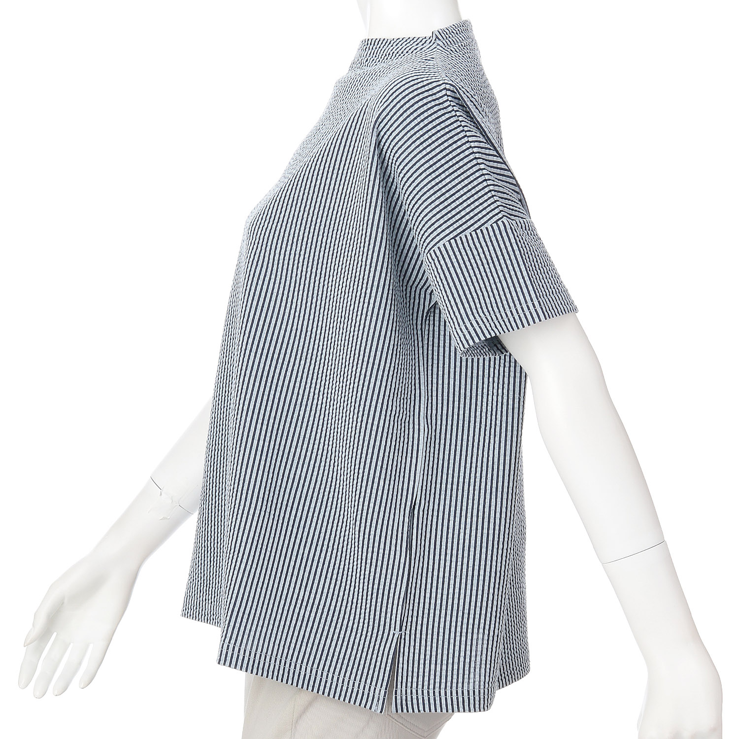 homeworking ストライプサッカーニット ボトルネックプルオーバー - 画像3