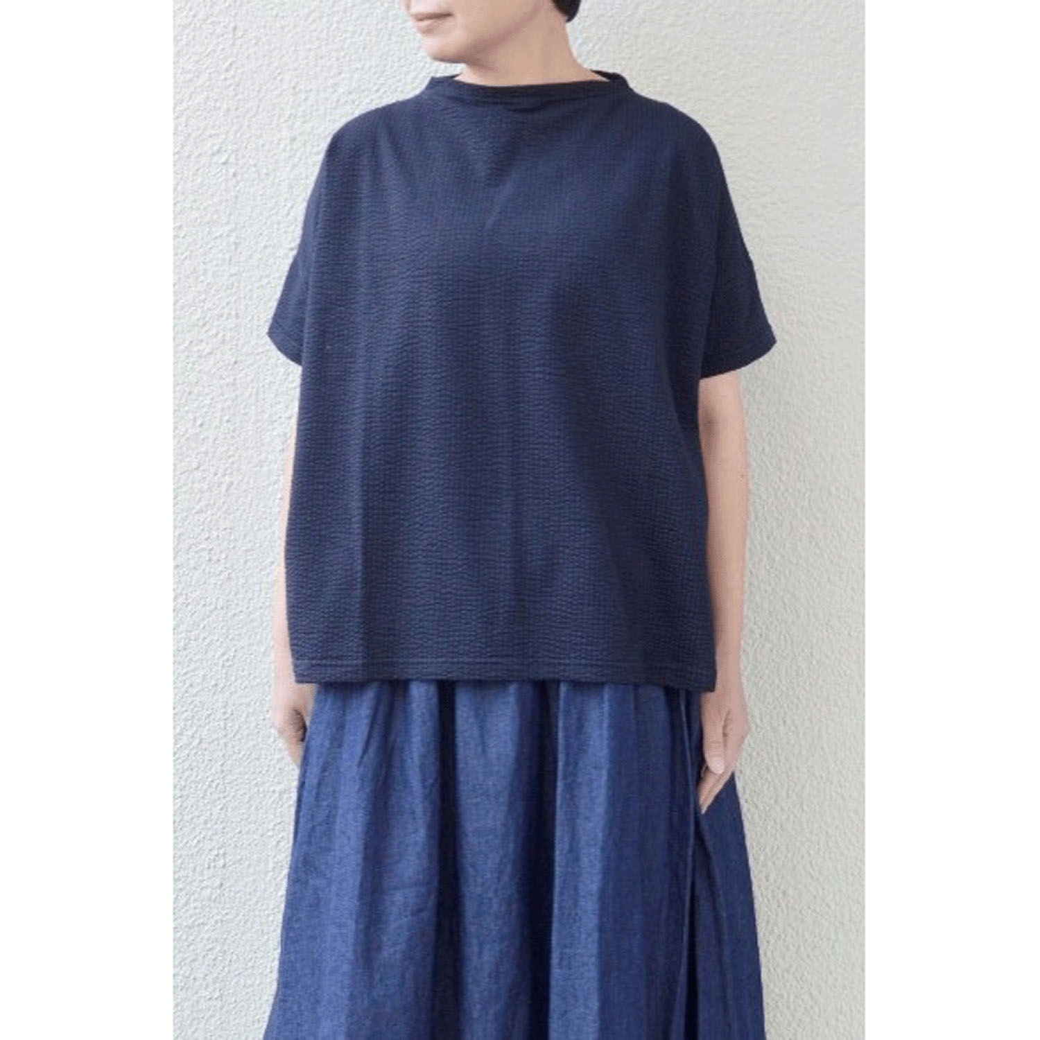 homeworking ストライプサッカーニット ボトルネックプルオーバー - 画像6