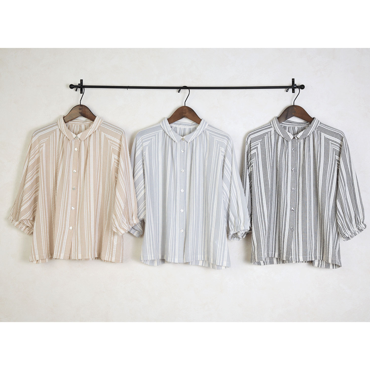 le ciel de demain 綿混ランダムサッカーストライプブラウス - 画像2