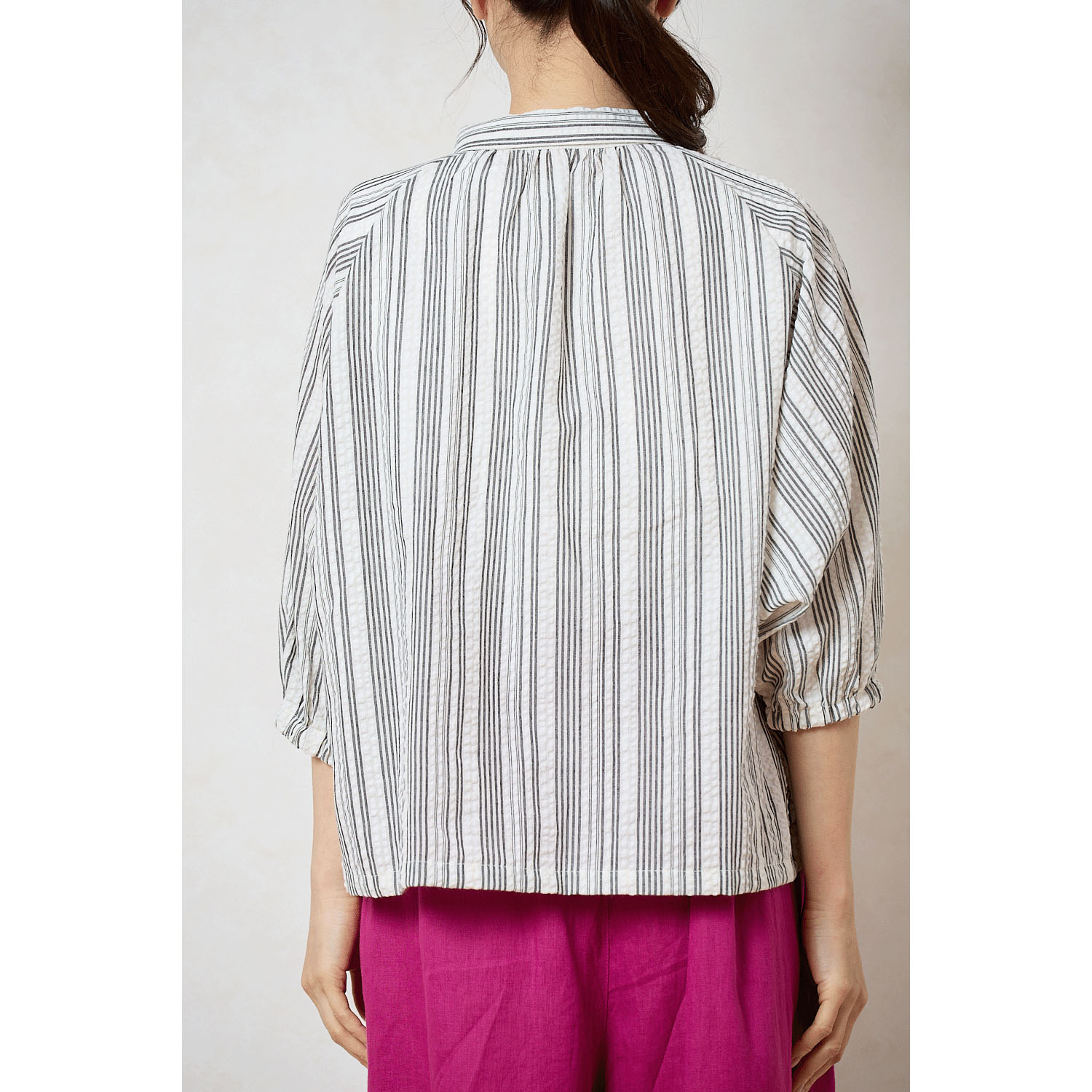 le ciel de demain 綿混ランダムサッカーストライプブラウス - 画像8