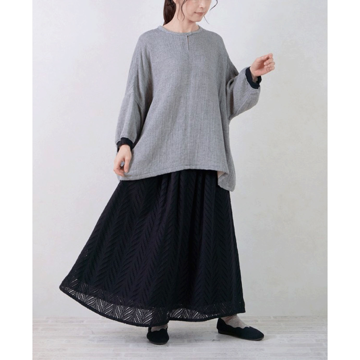 le ciel a tempsdoux  綿シャンブレーダブルガーゼブラウス