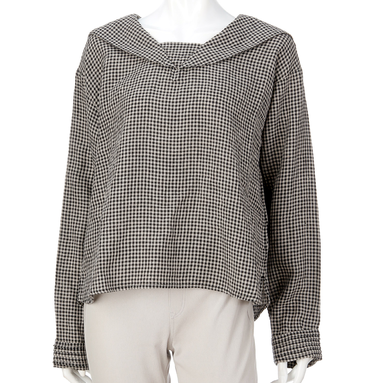 ubasoku 大衿・折返し袖ピンタック加工セーラー衿長袖ブラウス - 画像4