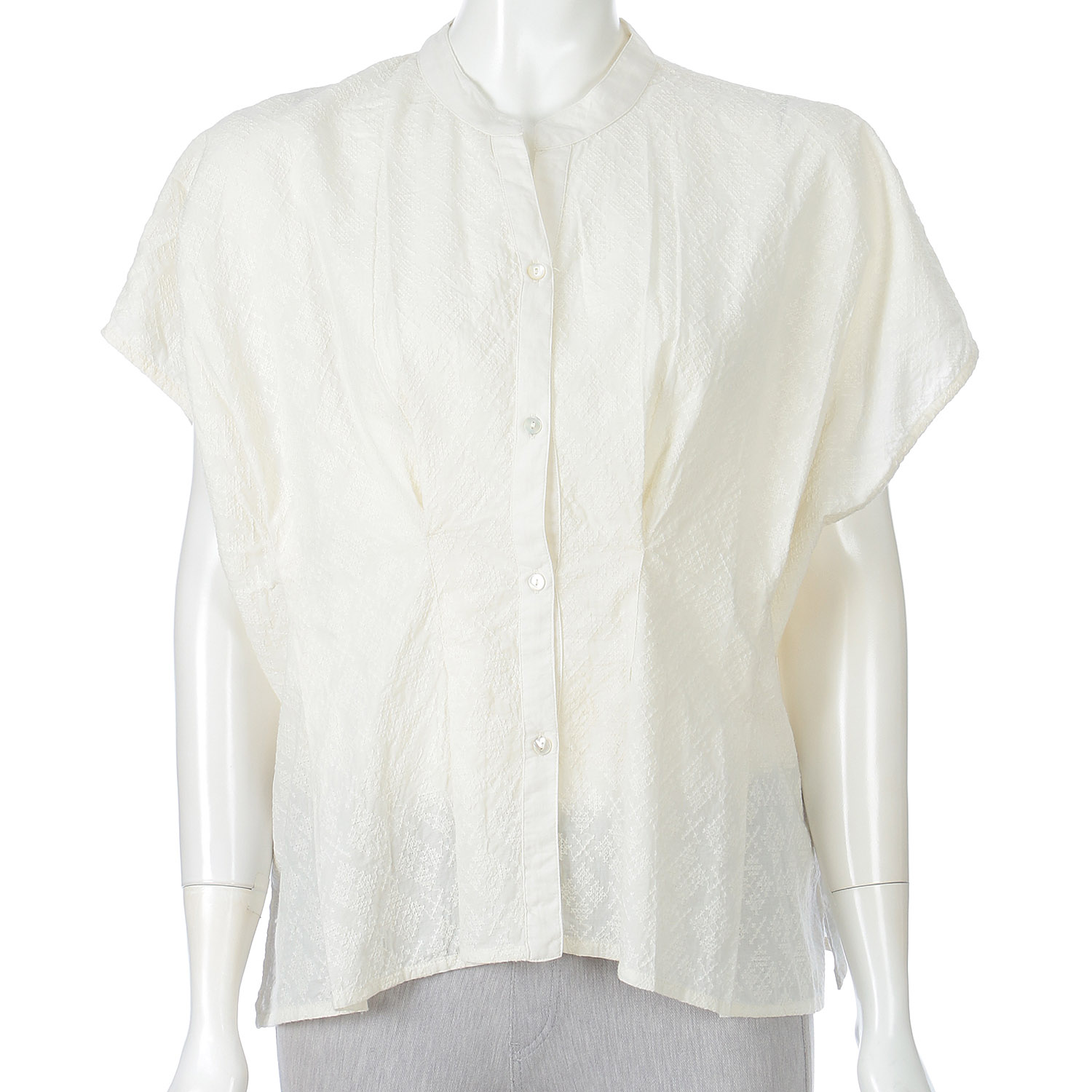 【Insta Live】Fanaka ジオメトリック刺繍ウエストタックフレンチスリーブブラウス - 画像5