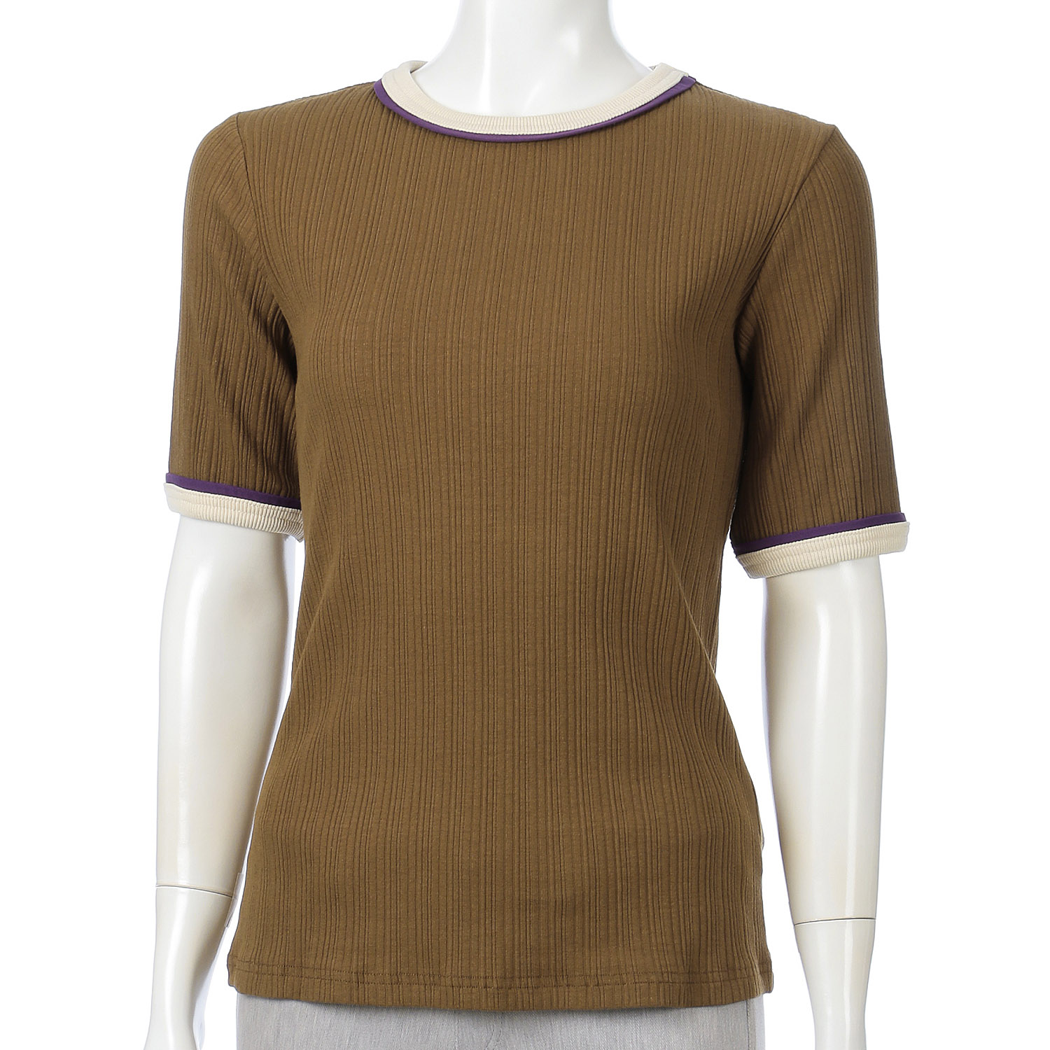 alee 配色リブ5分袖Tee