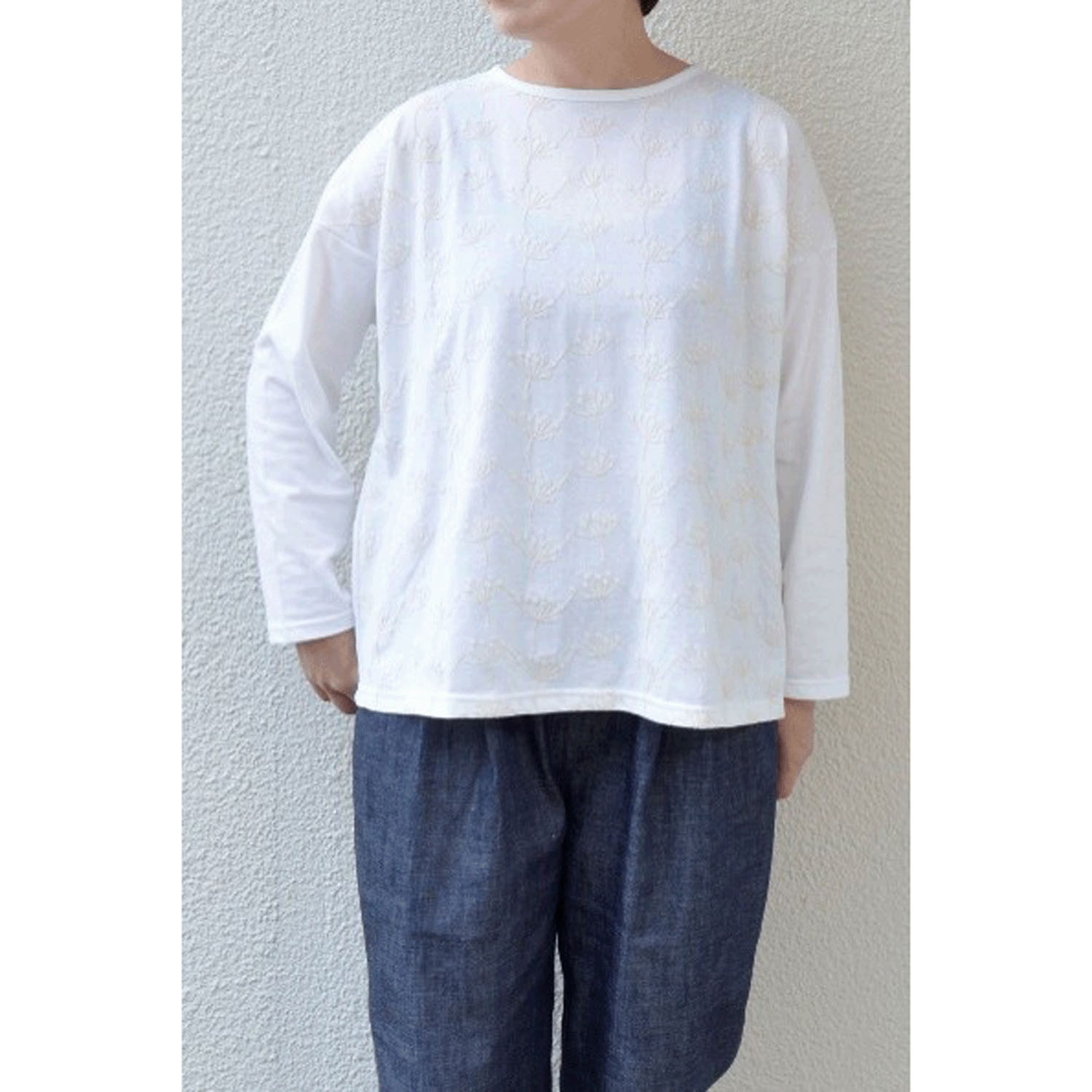 homeworking 30天竺刺繍ボートネックプルオーバー