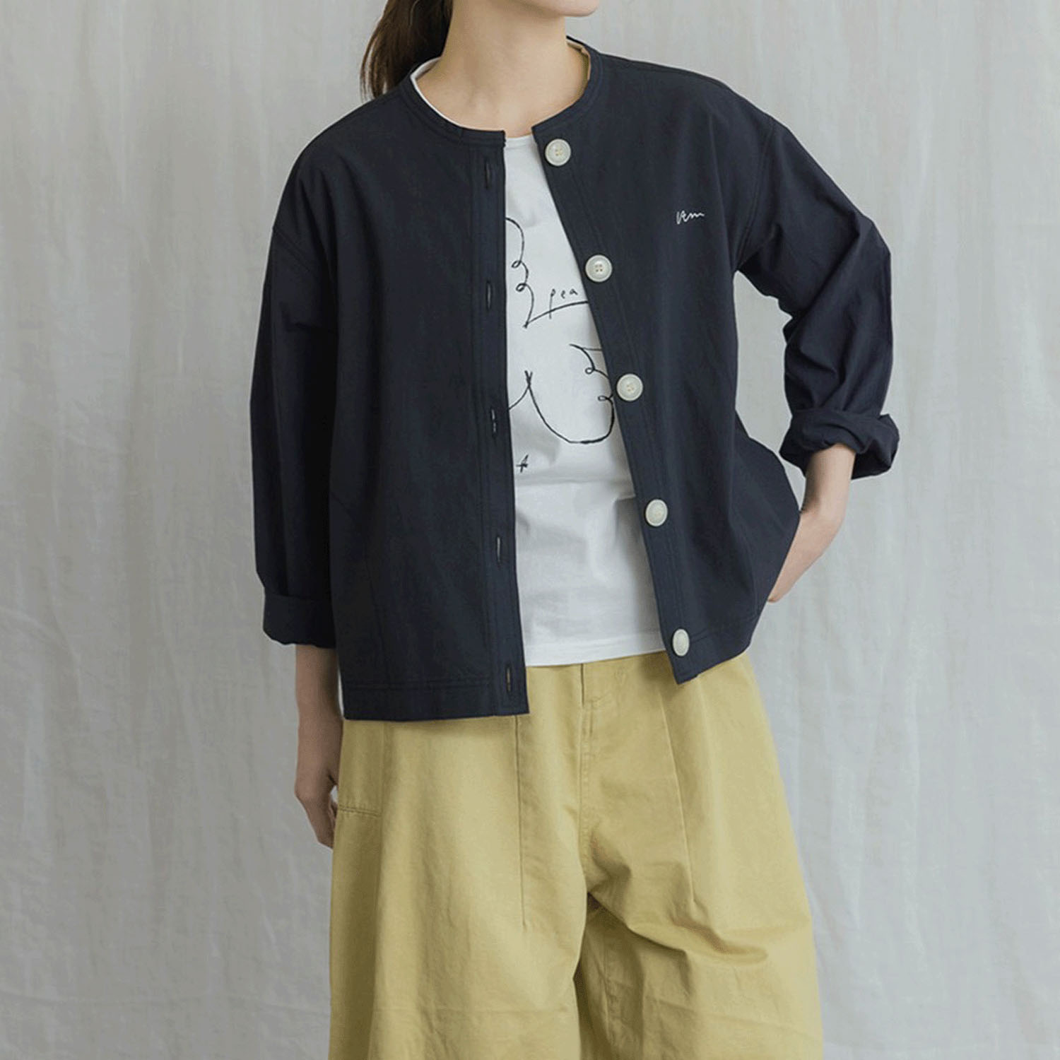 【新ブランド】VAMU ノーカラーシャツブルゾン