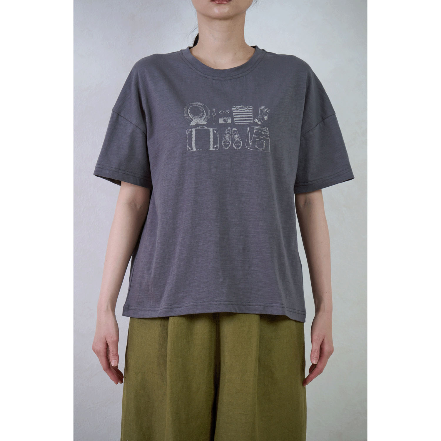 le ciel スラブ天竺 お出かけの準備プリントTシャツ