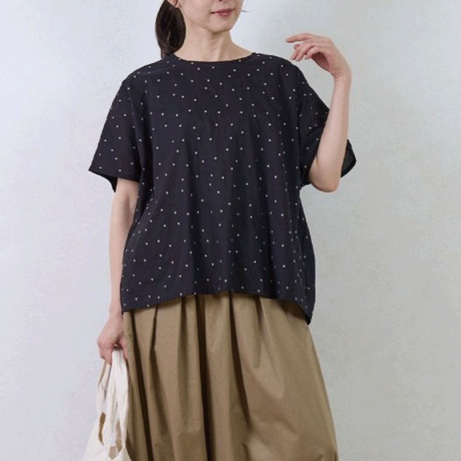 le ciel de demain コットンランダムドット刺繍ブラウス