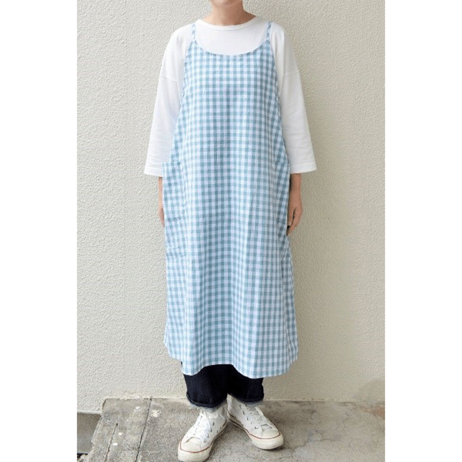 【ETONET限定】homeworking ギンガムギャザーエプロンワンピース - 画像7