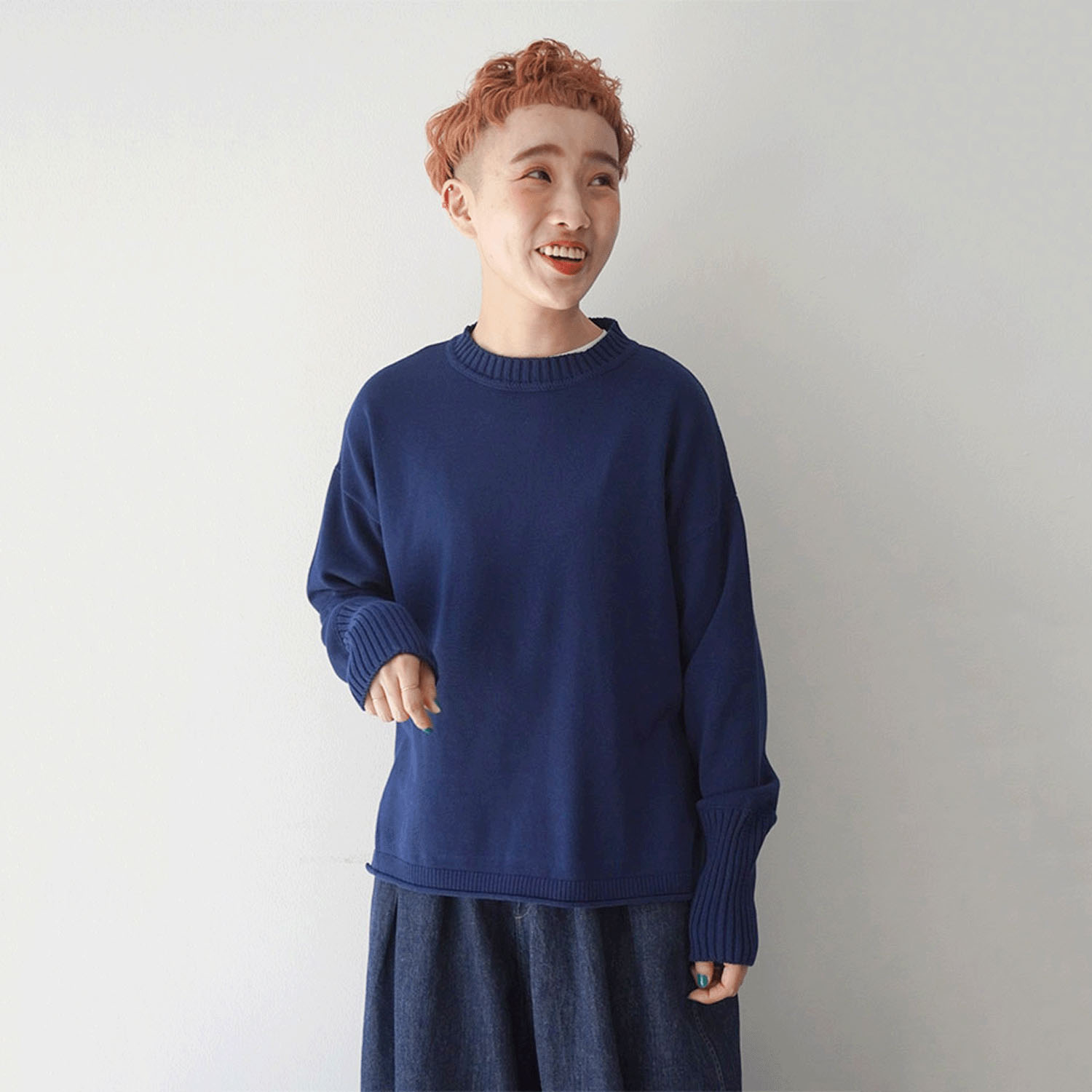 mao made 異ゲージリブクルーネックプルオーバー