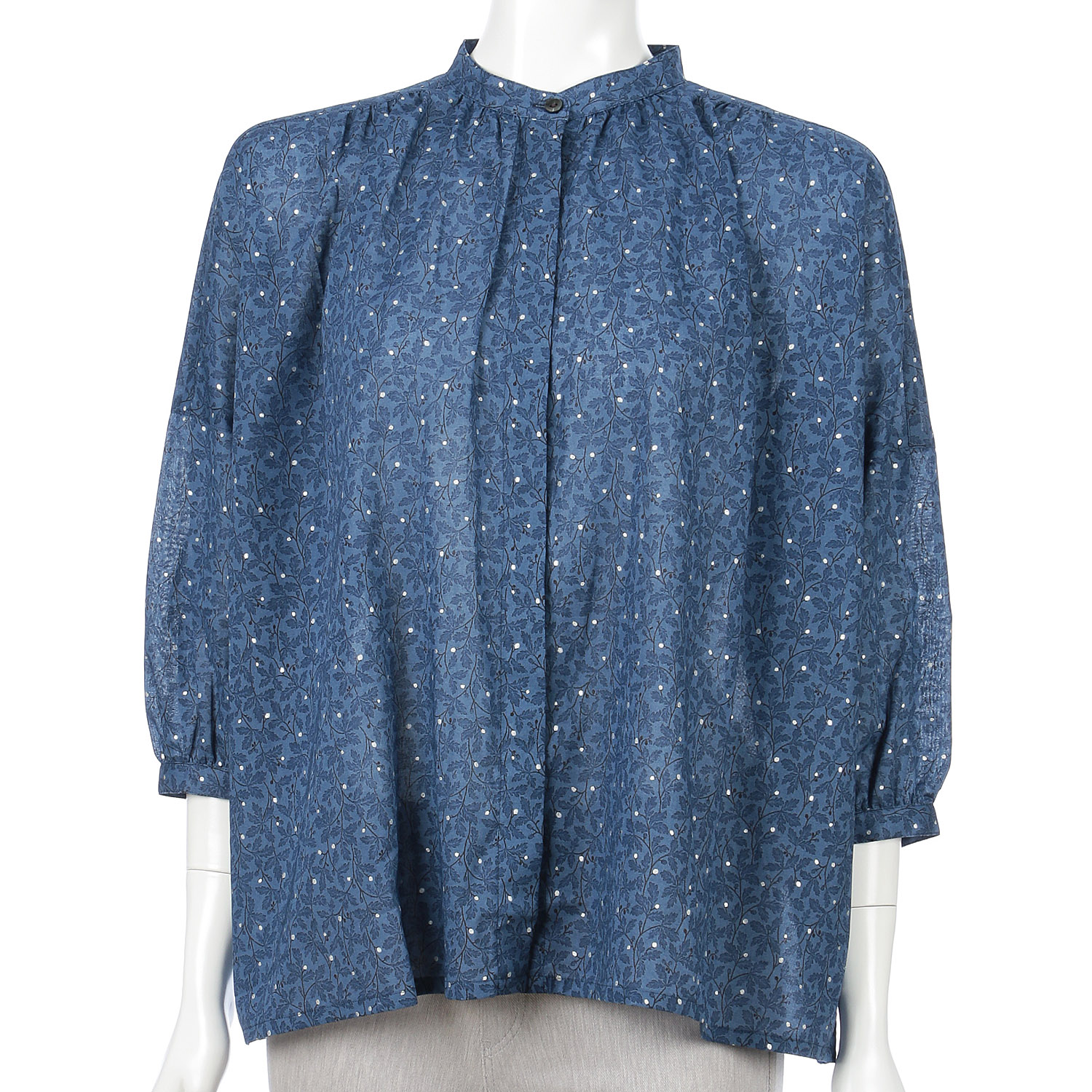 homeworking ボイルリーフ＆ドットプリント 比翼ギャザーブラウス - 画像6