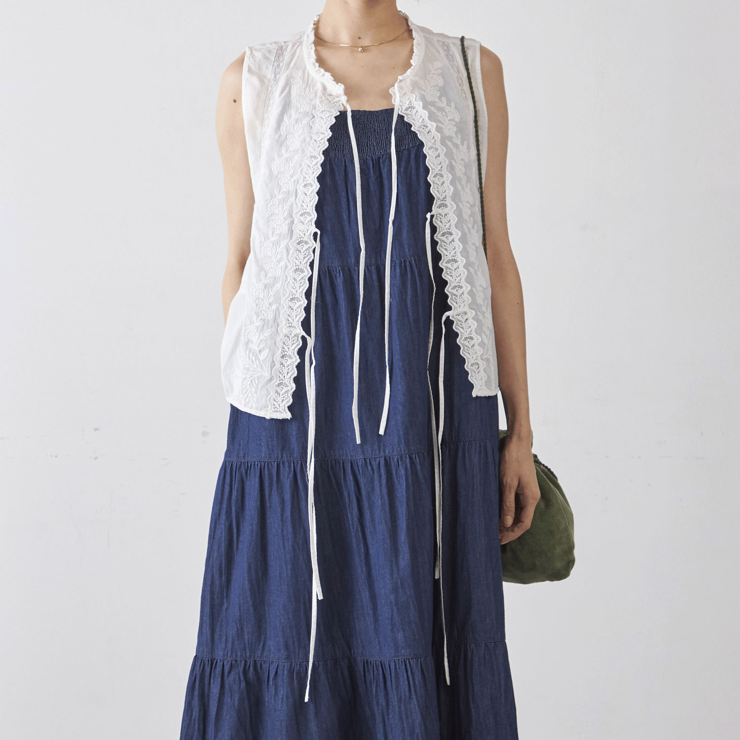 Fanaka 刺繍レースフロントリボンベスト - 画像4