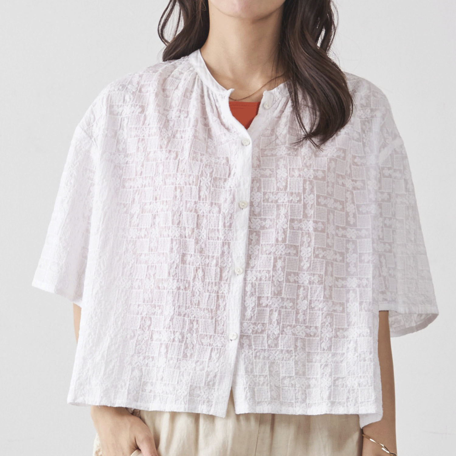 Fanaka シアー総刺繍前開きブラウス