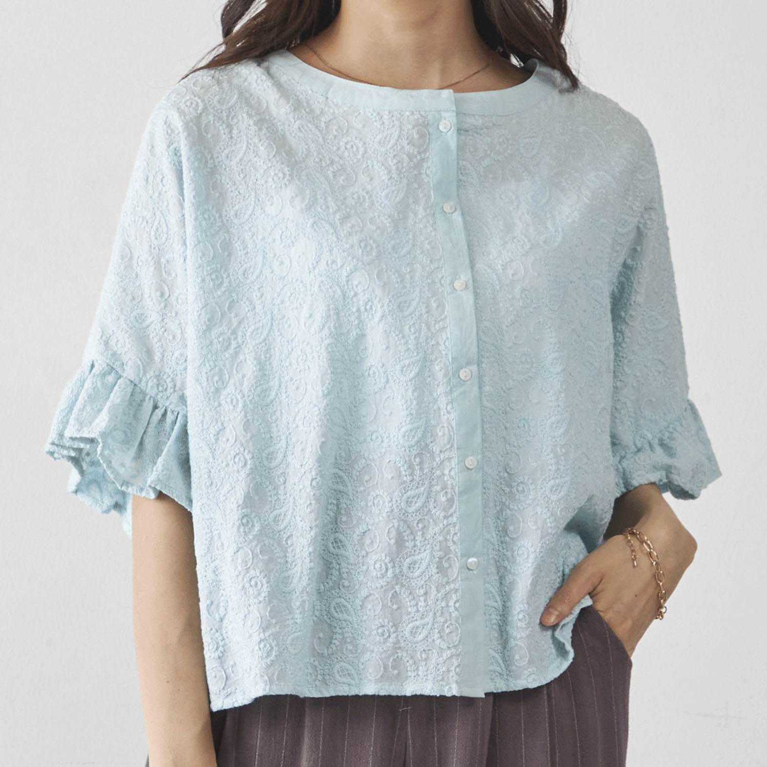 Fanaka フリルスリーブ刺繍ブラウス - 画像5