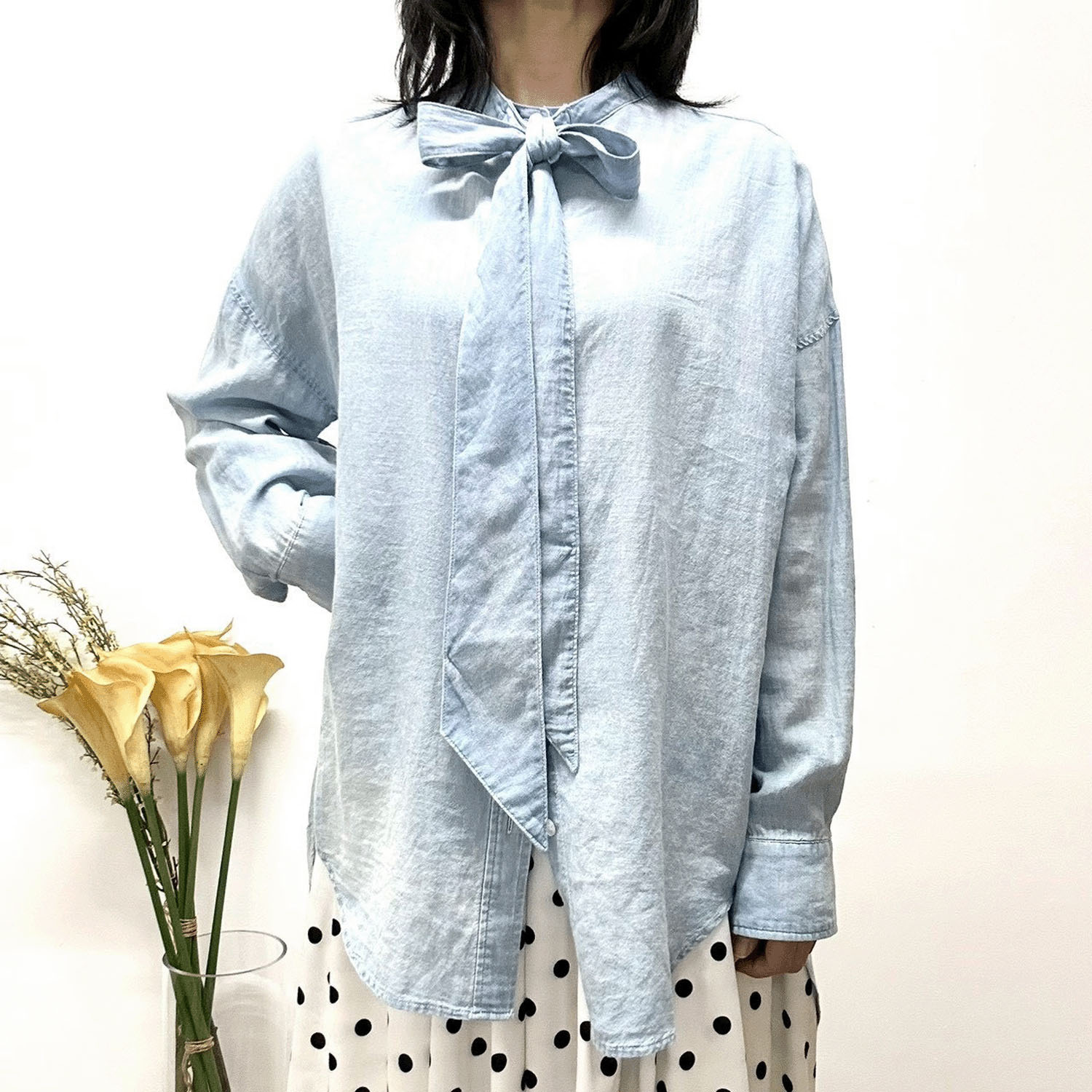 MONiLE シアーデニムボータイブラウス