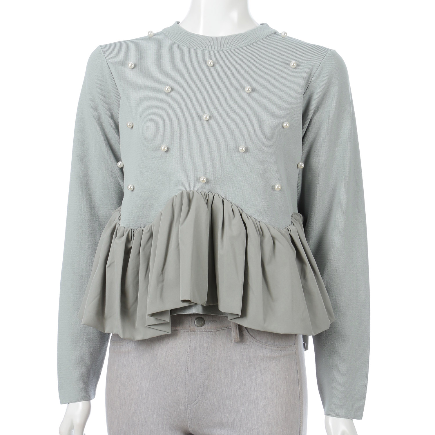 MONiLE パール付きペプラムニット