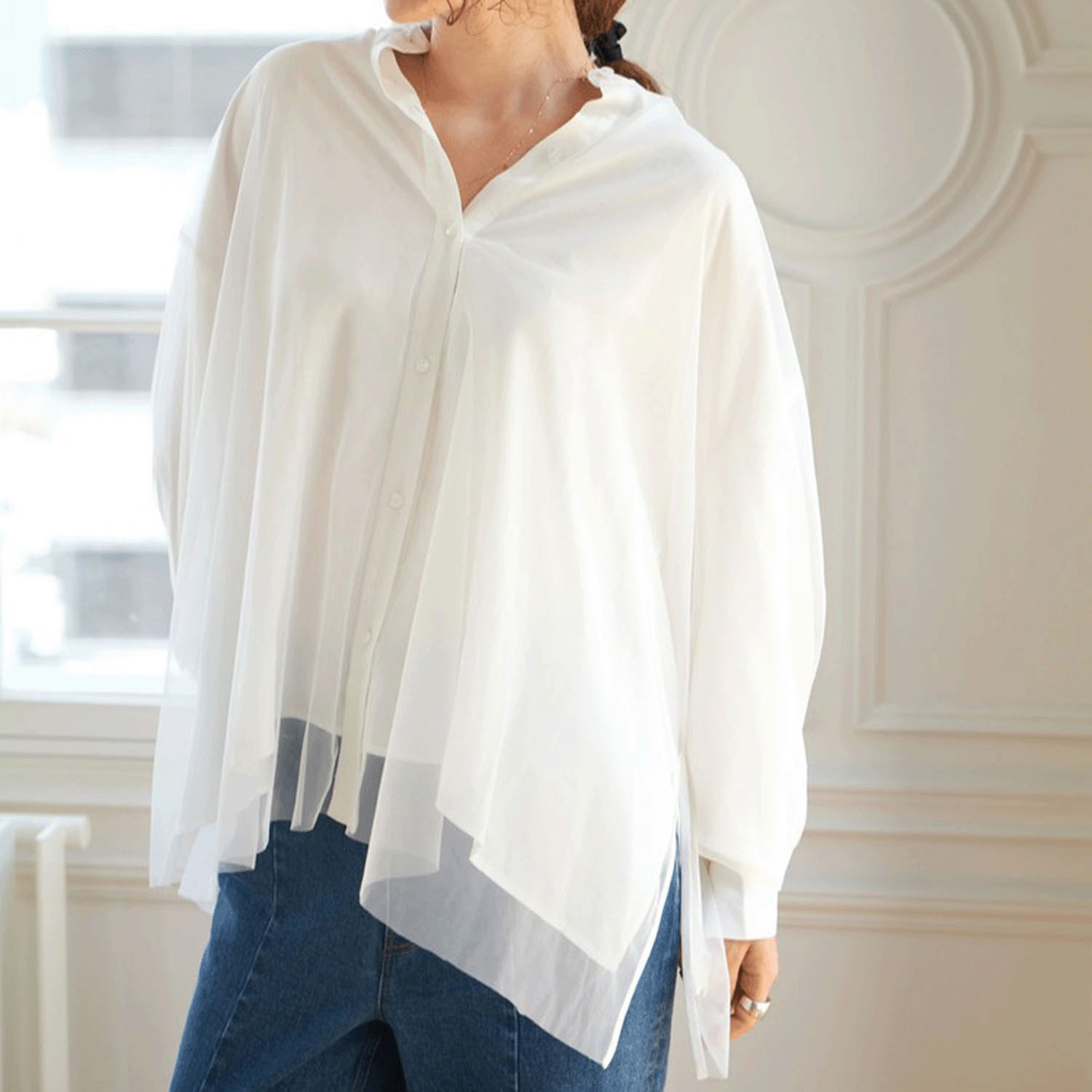 【Insta Live】Brown＆Street チュールレイヤードシャツブラウス - 画像3