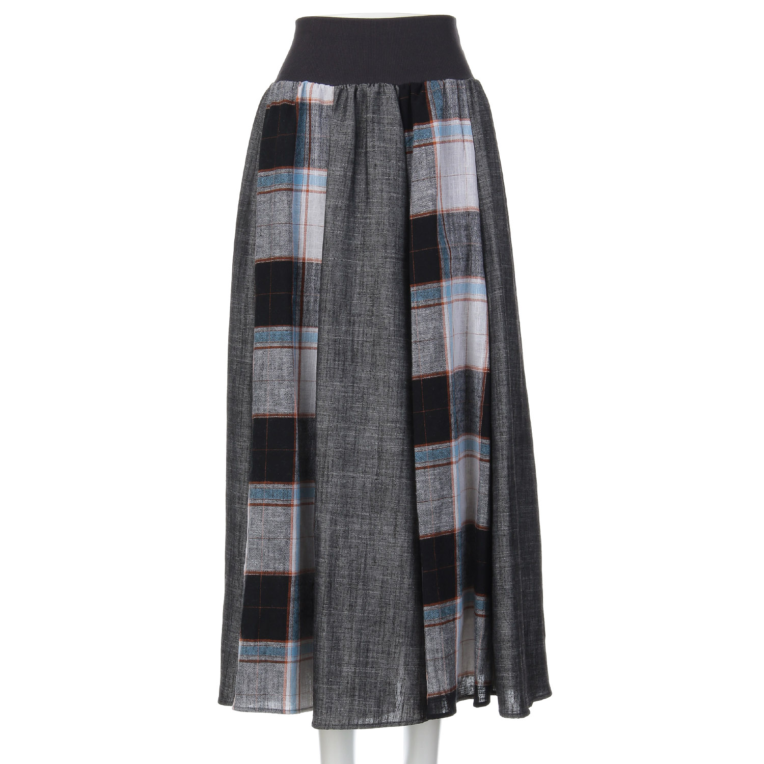 MONiLE 麻混チェック＆無地コンビスカート - 画像6