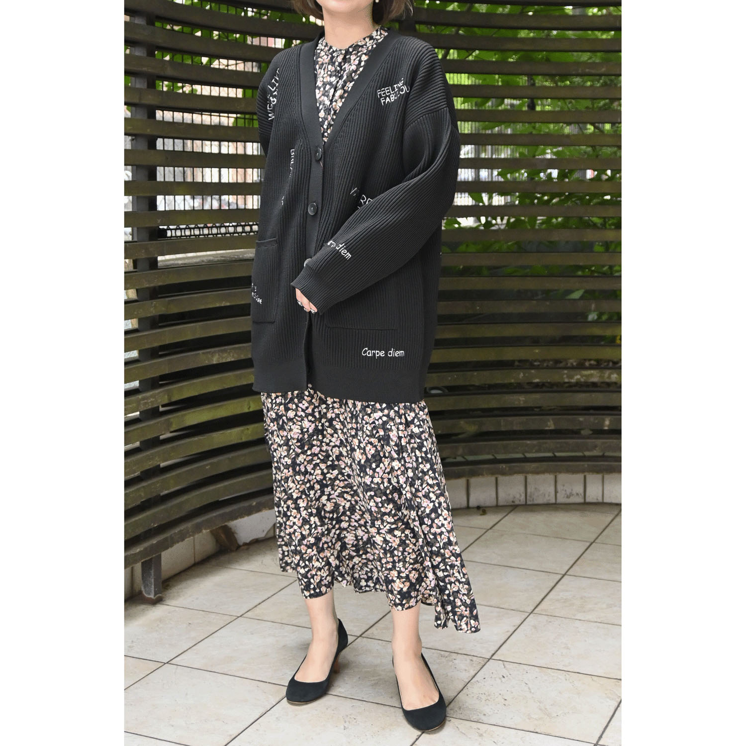 trois ミラノリブ編み刺繍カーディガン - 画像4