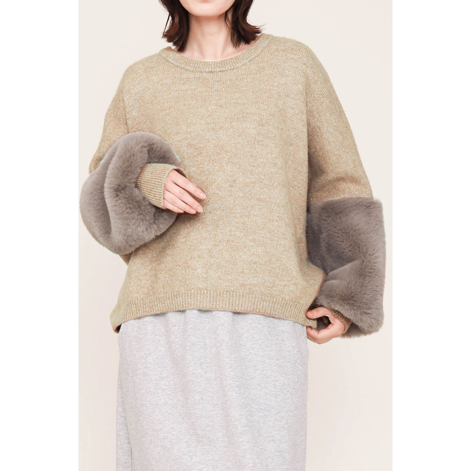 【Insta Live】trois 袖エコファー切替プルオーバーニット - 画像2