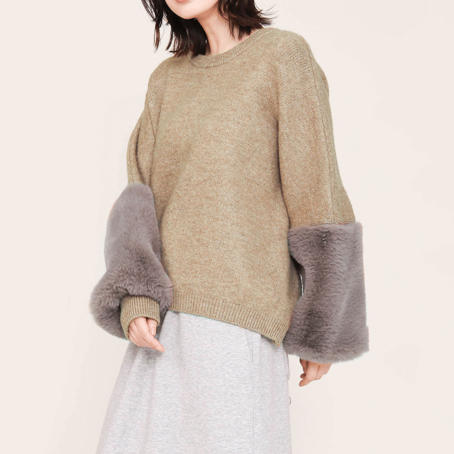 【Insta Live】trois 袖エコファー切替プルオーバーニット - 画像13