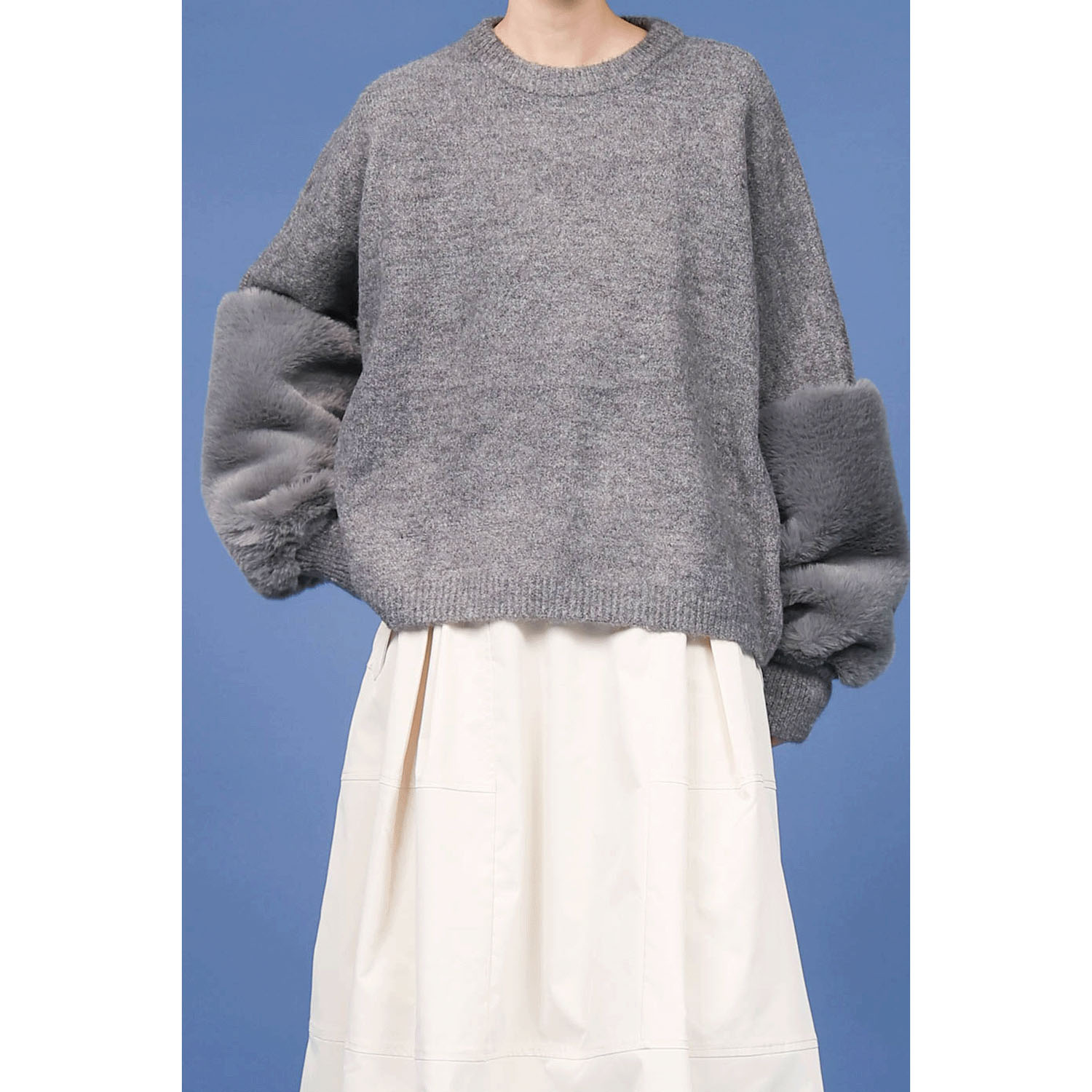 【Insta Live】trois 袖エコファー切替プルオーバーニット - 画像3