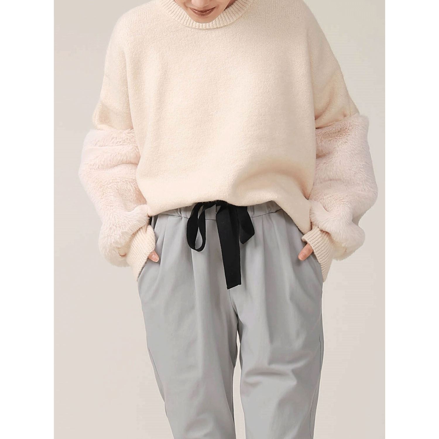 【Insta Live】trois 袖エコファー切替プルオーバーニット - 画像6