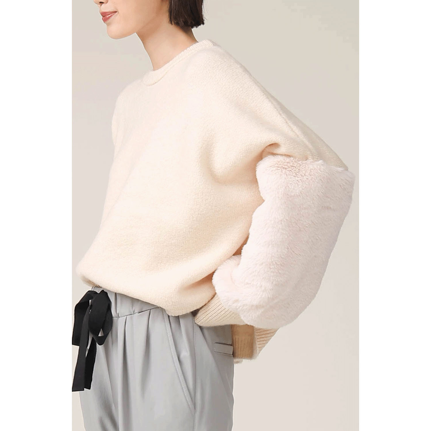 【Insta Live】trois 袖エコファー切替プルオーバーニット - 画像7