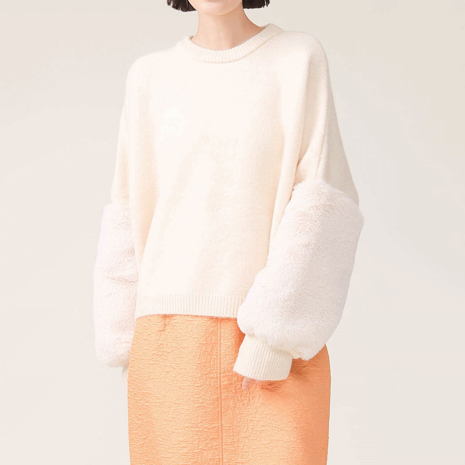 【Insta Live】trois 袖エコファー切替プルオーバーニット - 画像9