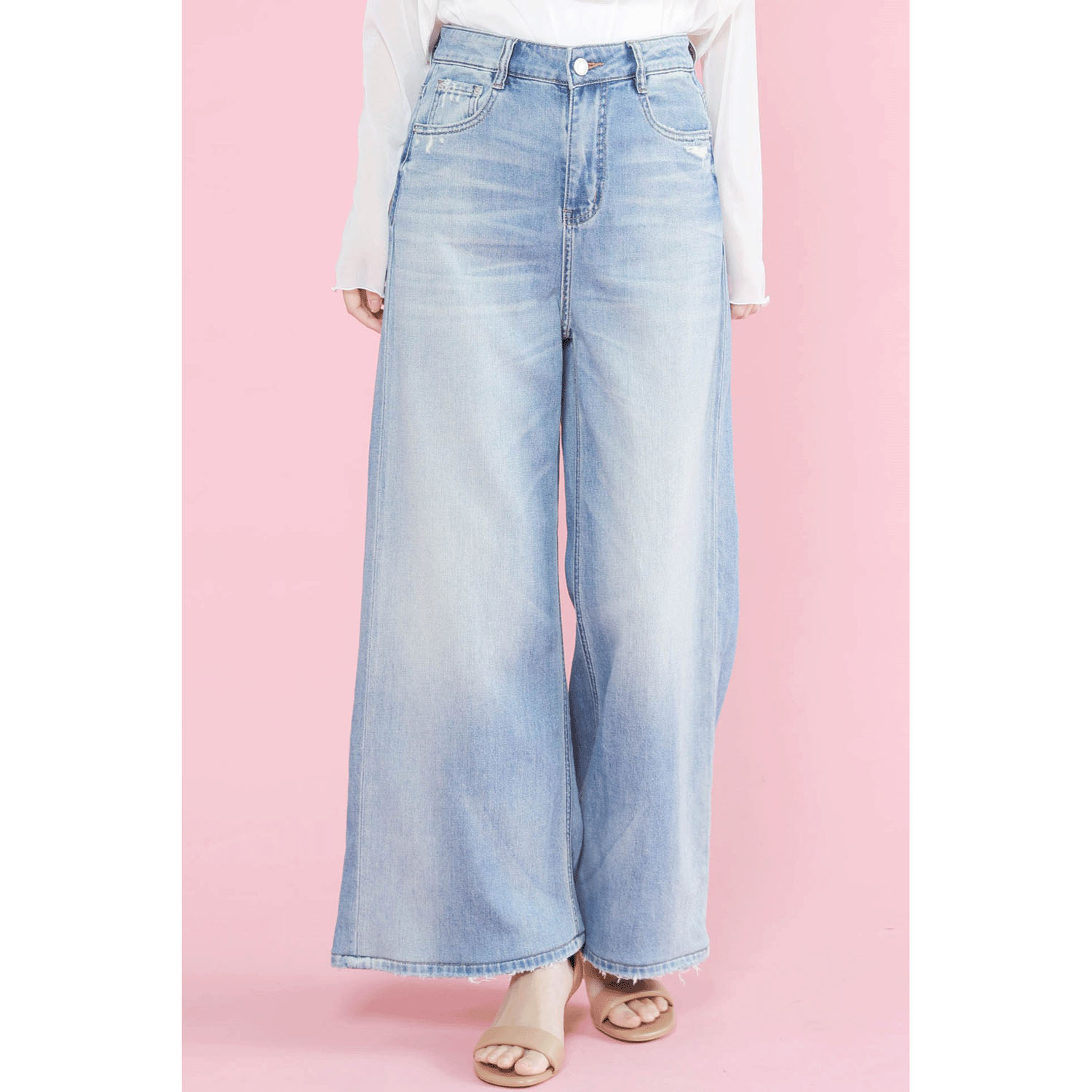 trois ワイドストレートデニムパンツ