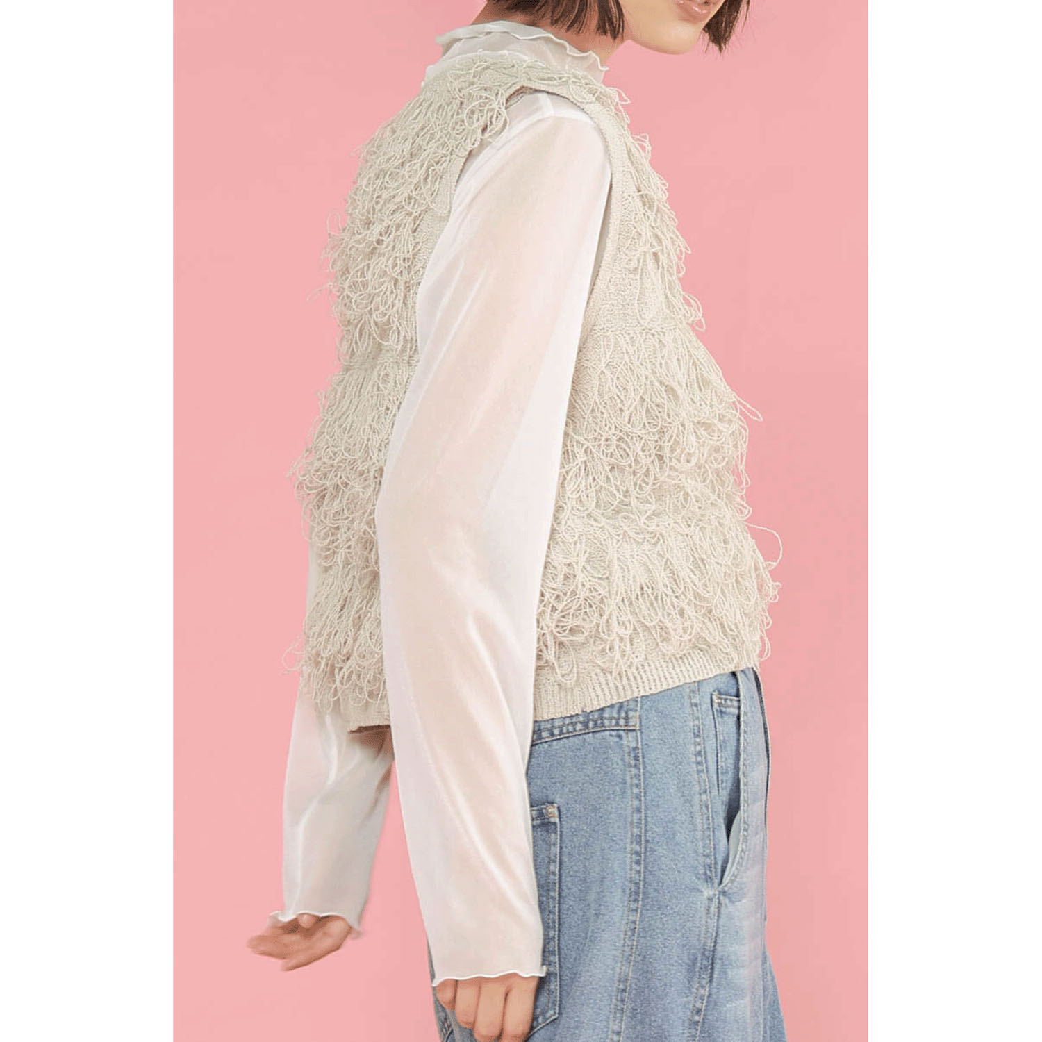 trois ループフリンジショートベスト - 画像6