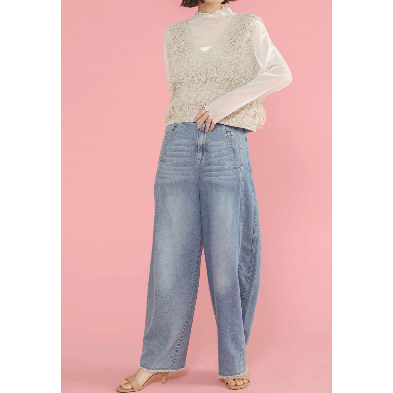 trois ループフリンジショートベスト - 画像8