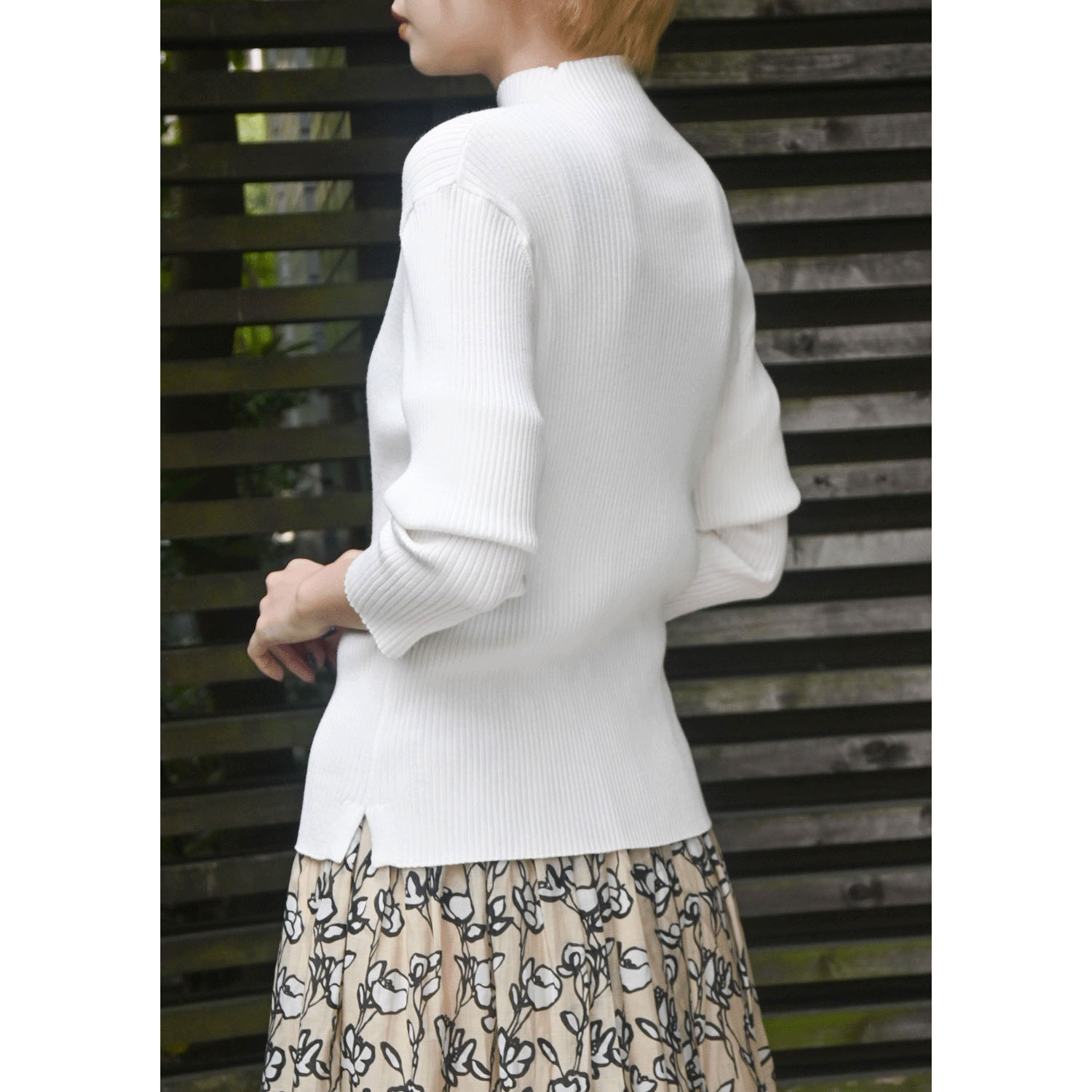 trois テレコ無地＆ボーダー7分袖ハイネックテレコニット - 画像14