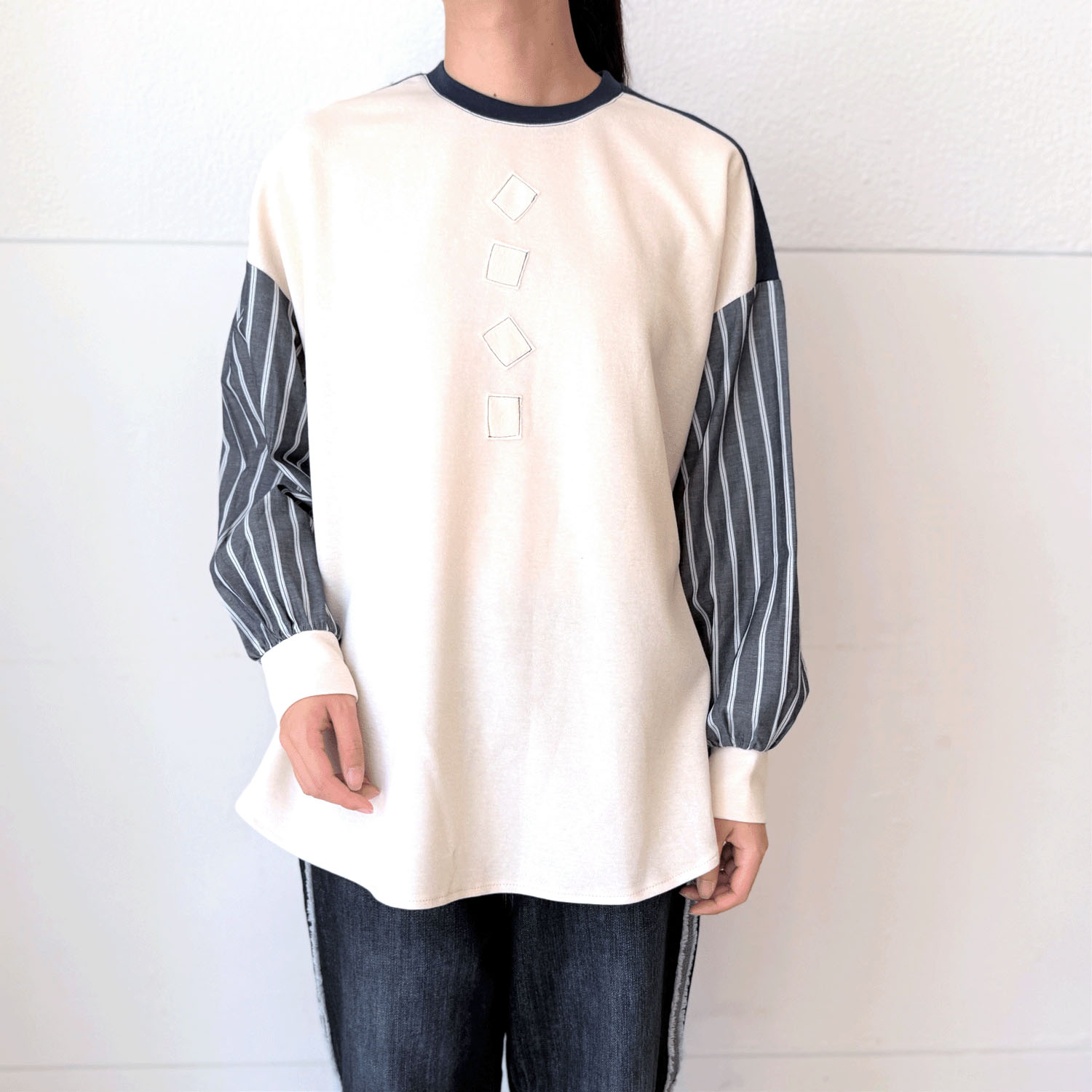 ストライプ切替プルオーバー