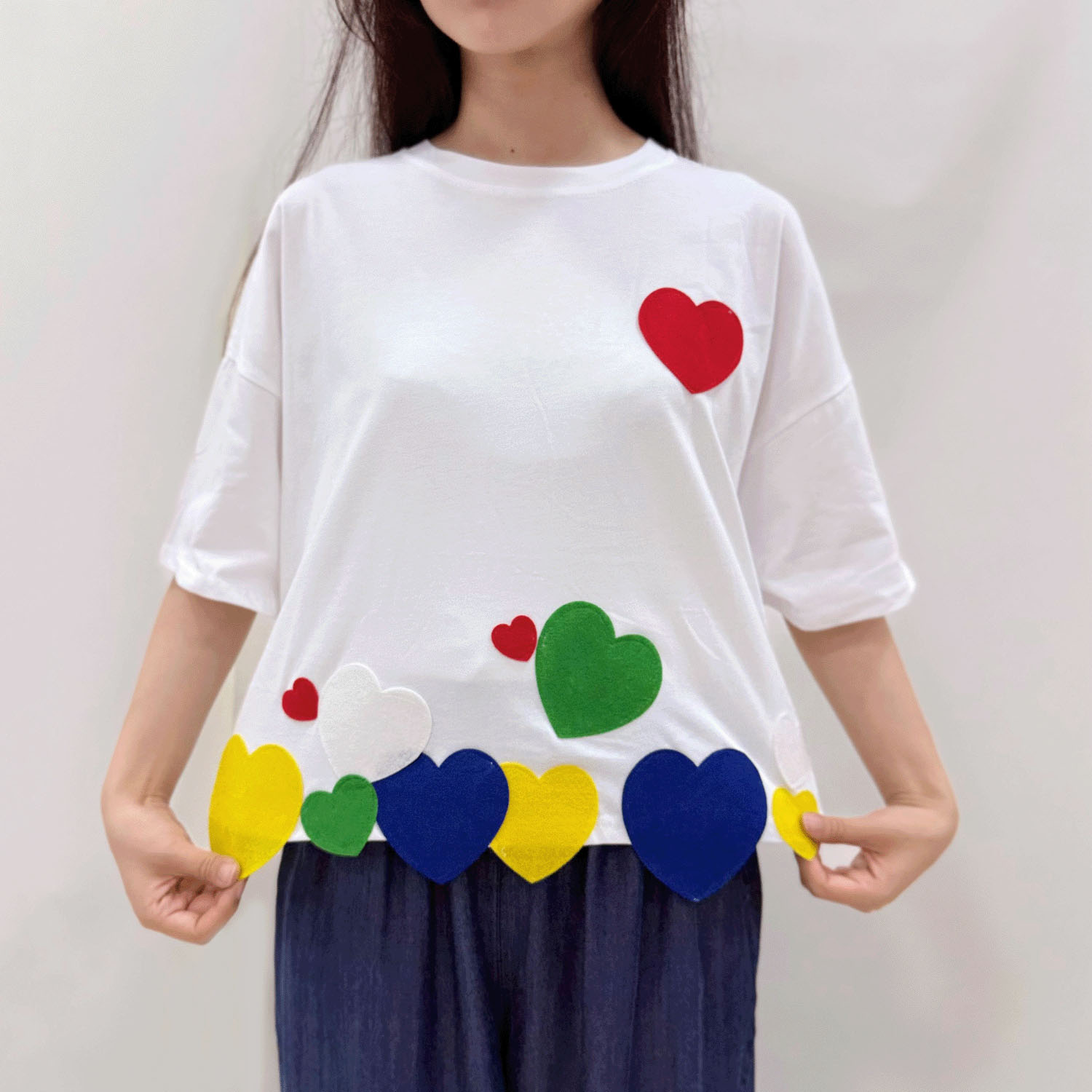 ハートアップリケ刺繍Tシャツ - 画像2