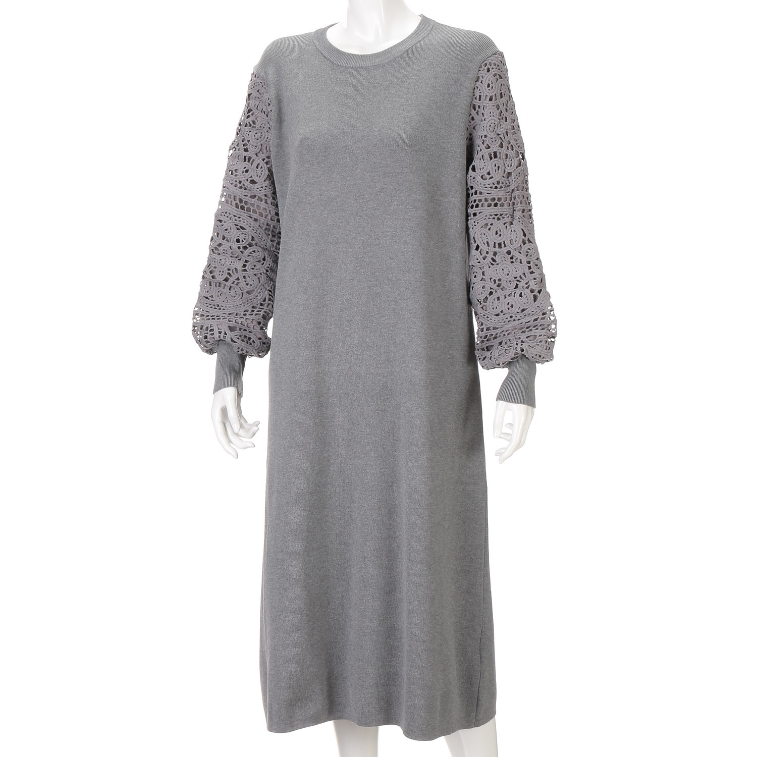 袖レースニットワンピース